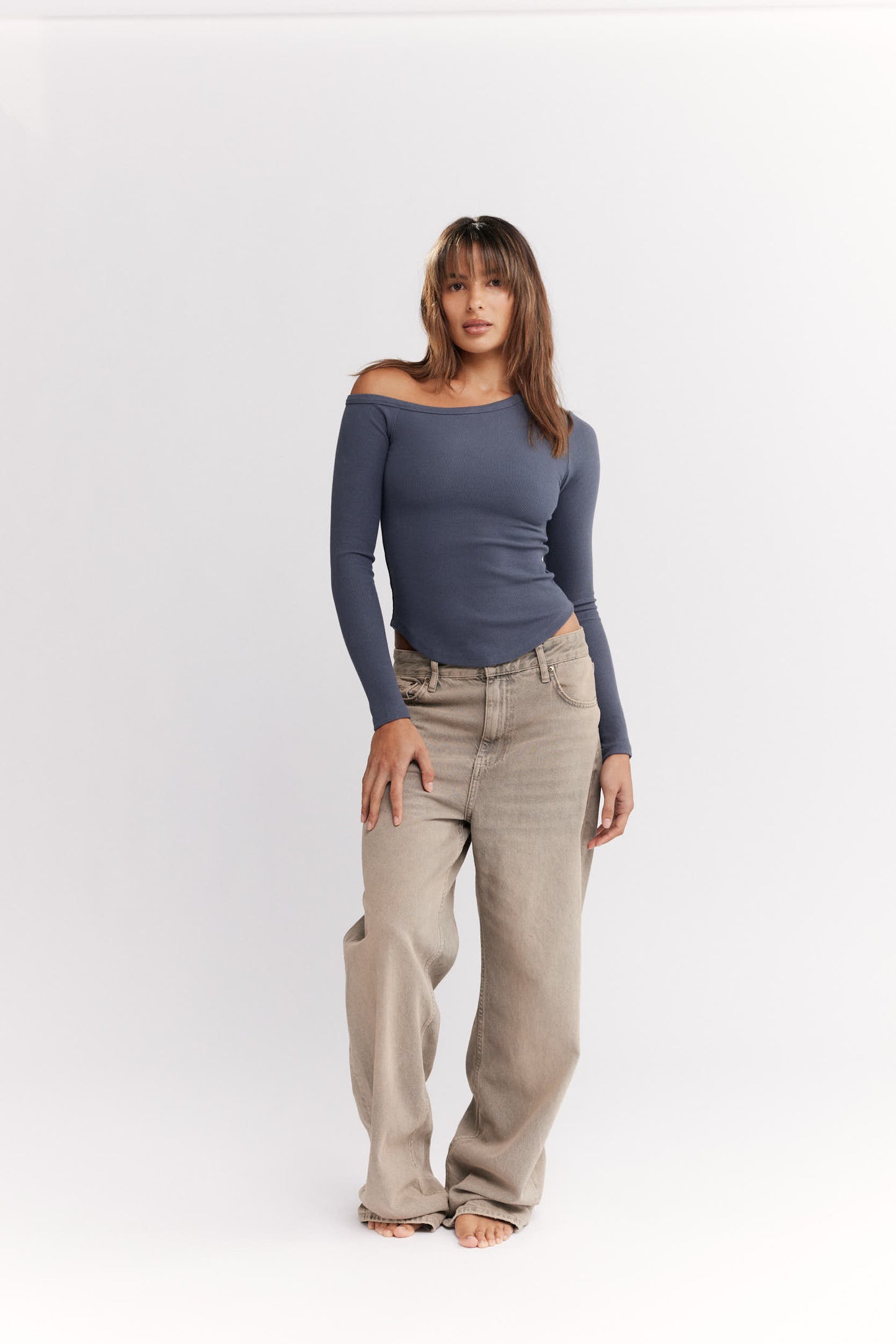 Willow Off Shoulder Top Iron - Final Sale