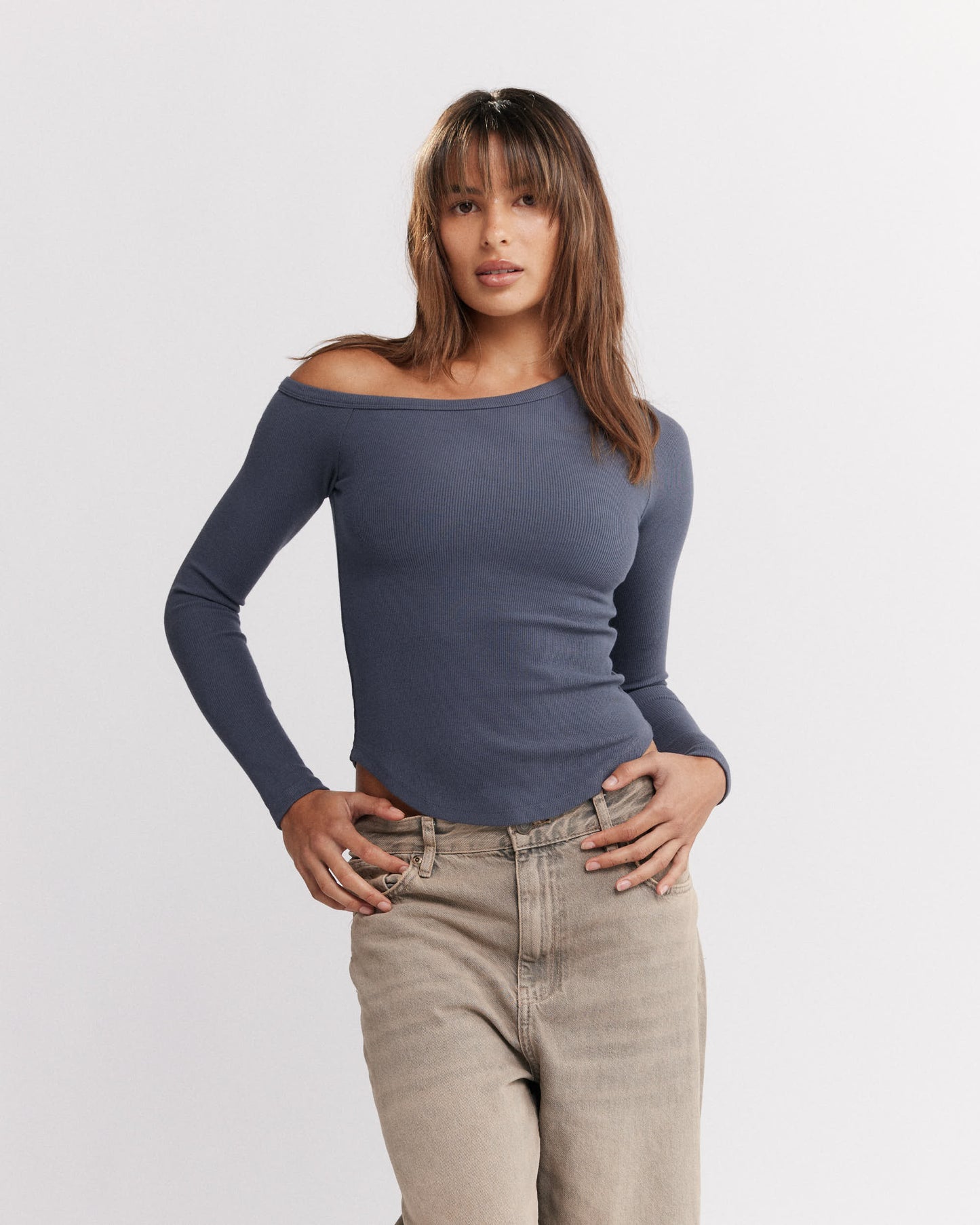 Willow Off Shoulder Top Iron - Final Sale