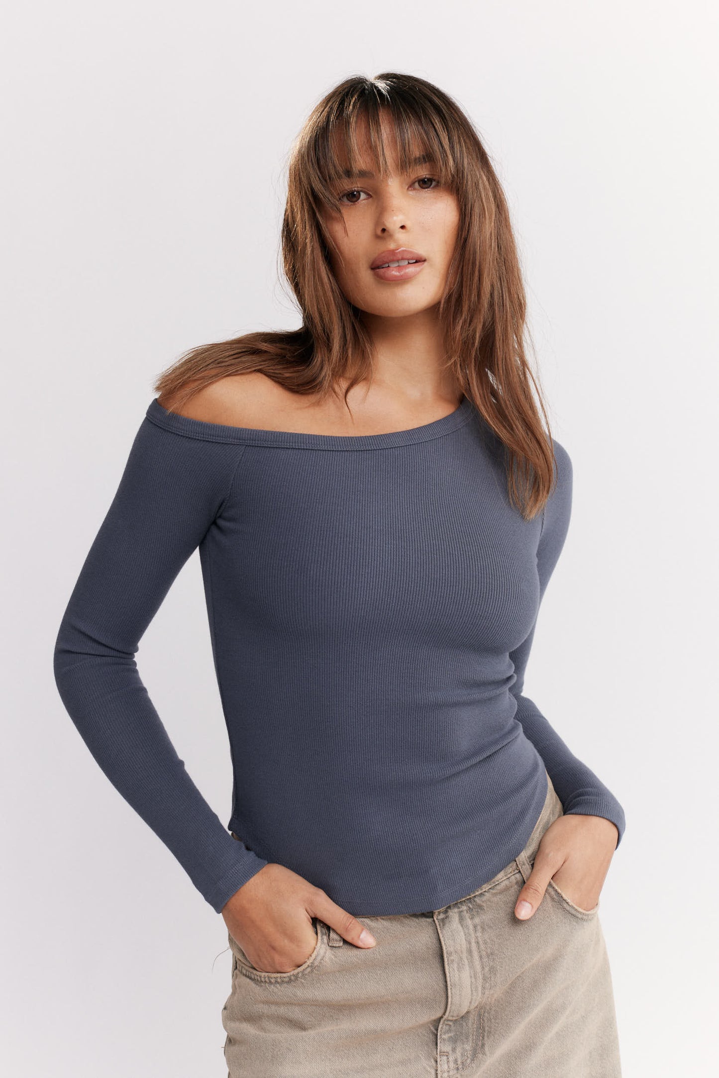 Willow Off Shoulder Top Iron - Final Sale