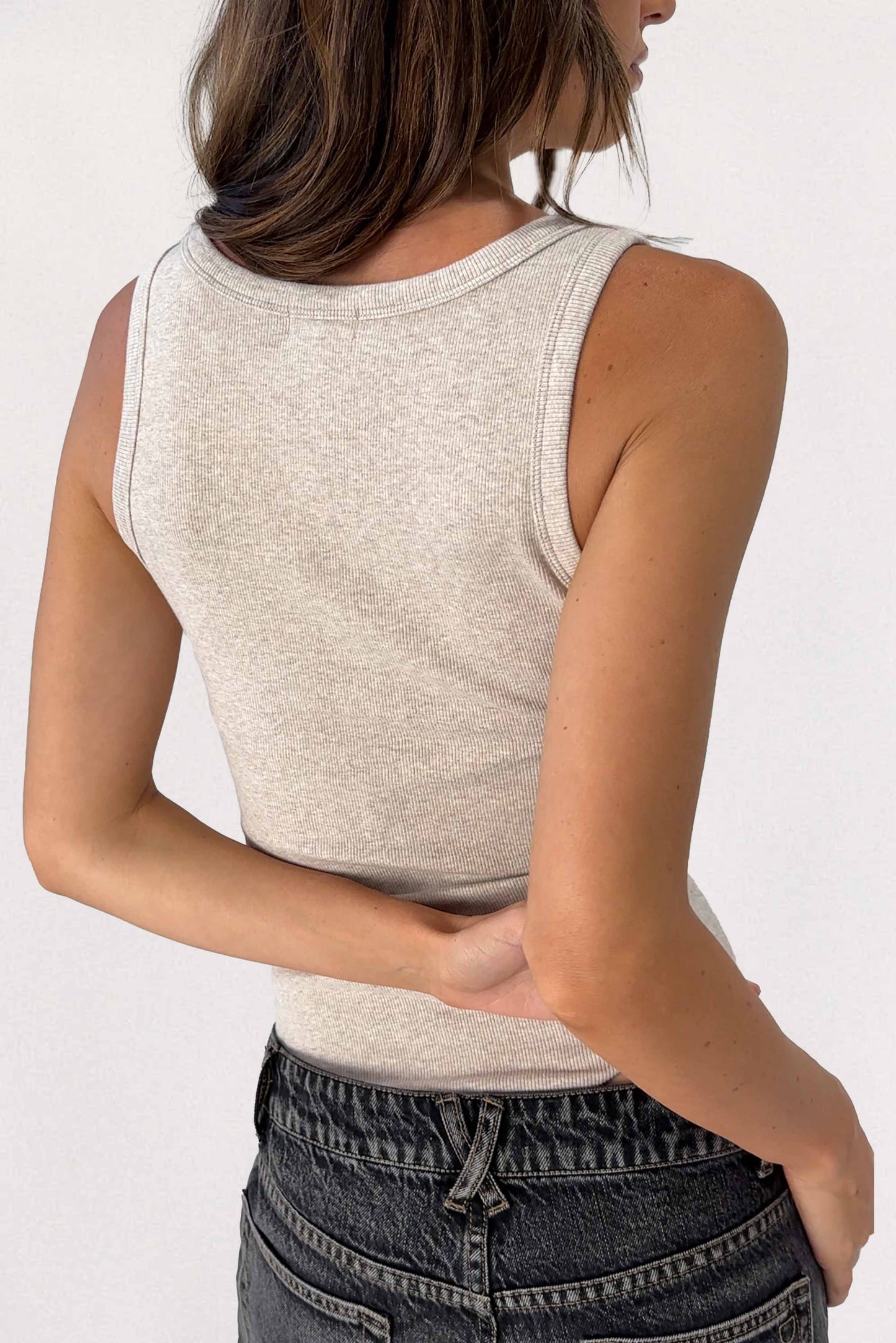 Sienna Henley Tank Bodysuit - Oatmeal Marle