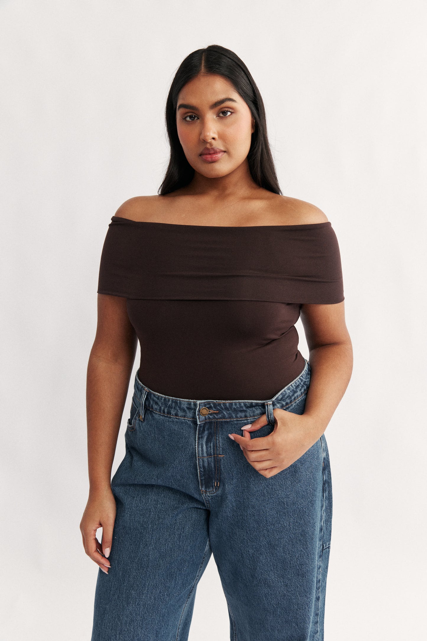 Rae Fold Over Strapless Top Pecan