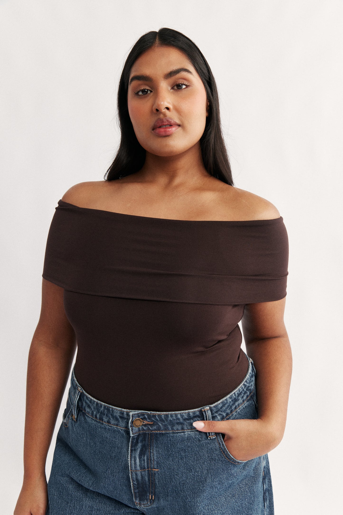 Rae Fold Over Strapless Top Pecan