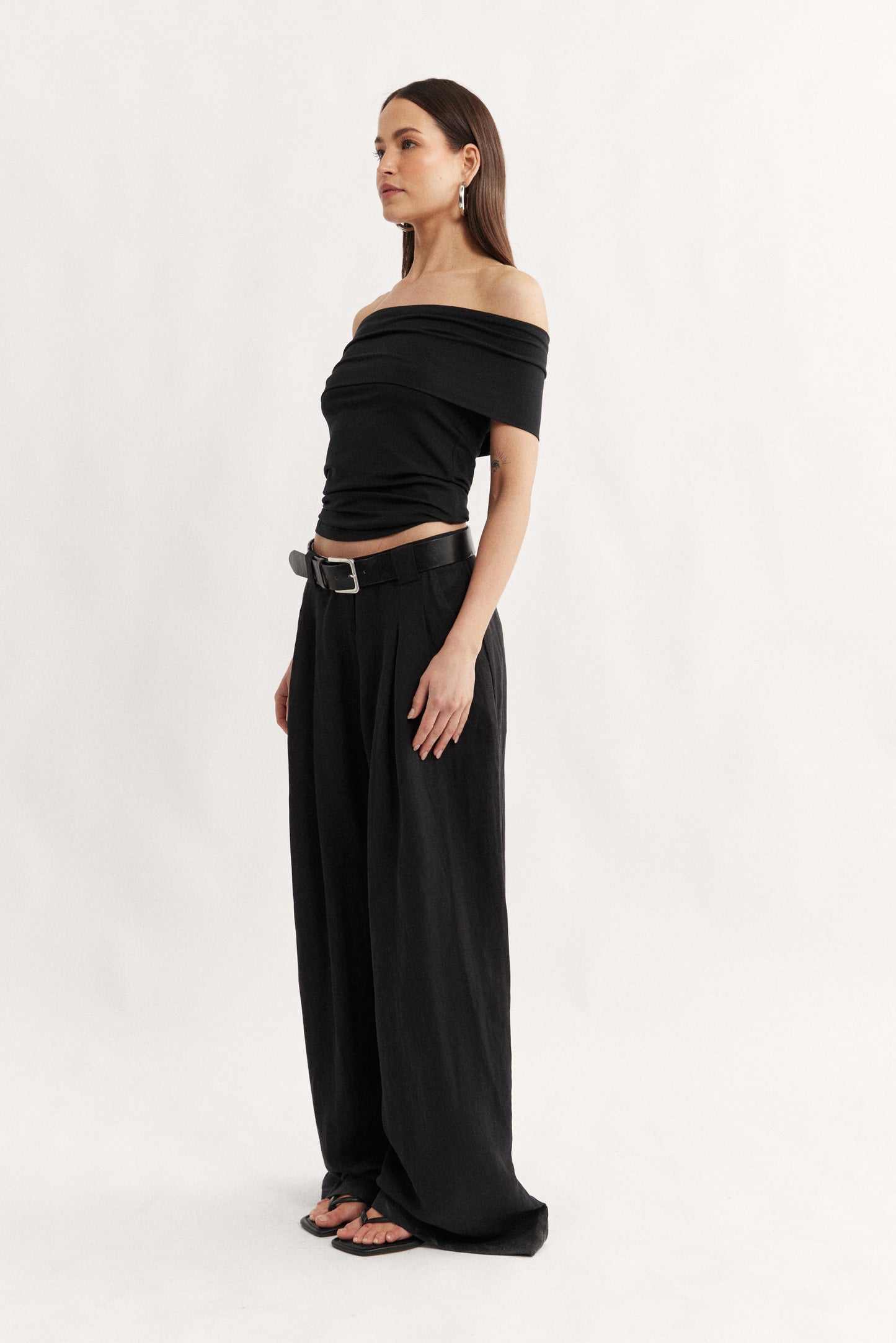 Rae Fold Over Strapless Top Black