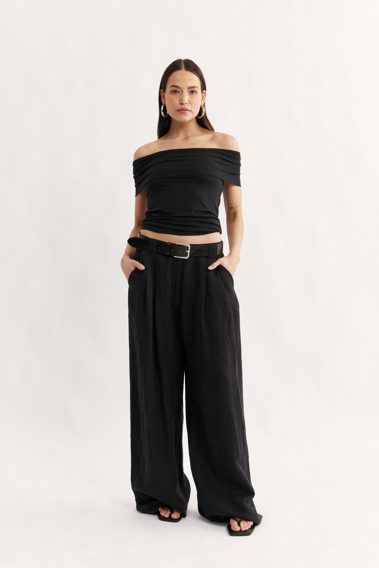 Rae Fold Over Strapless Top Black