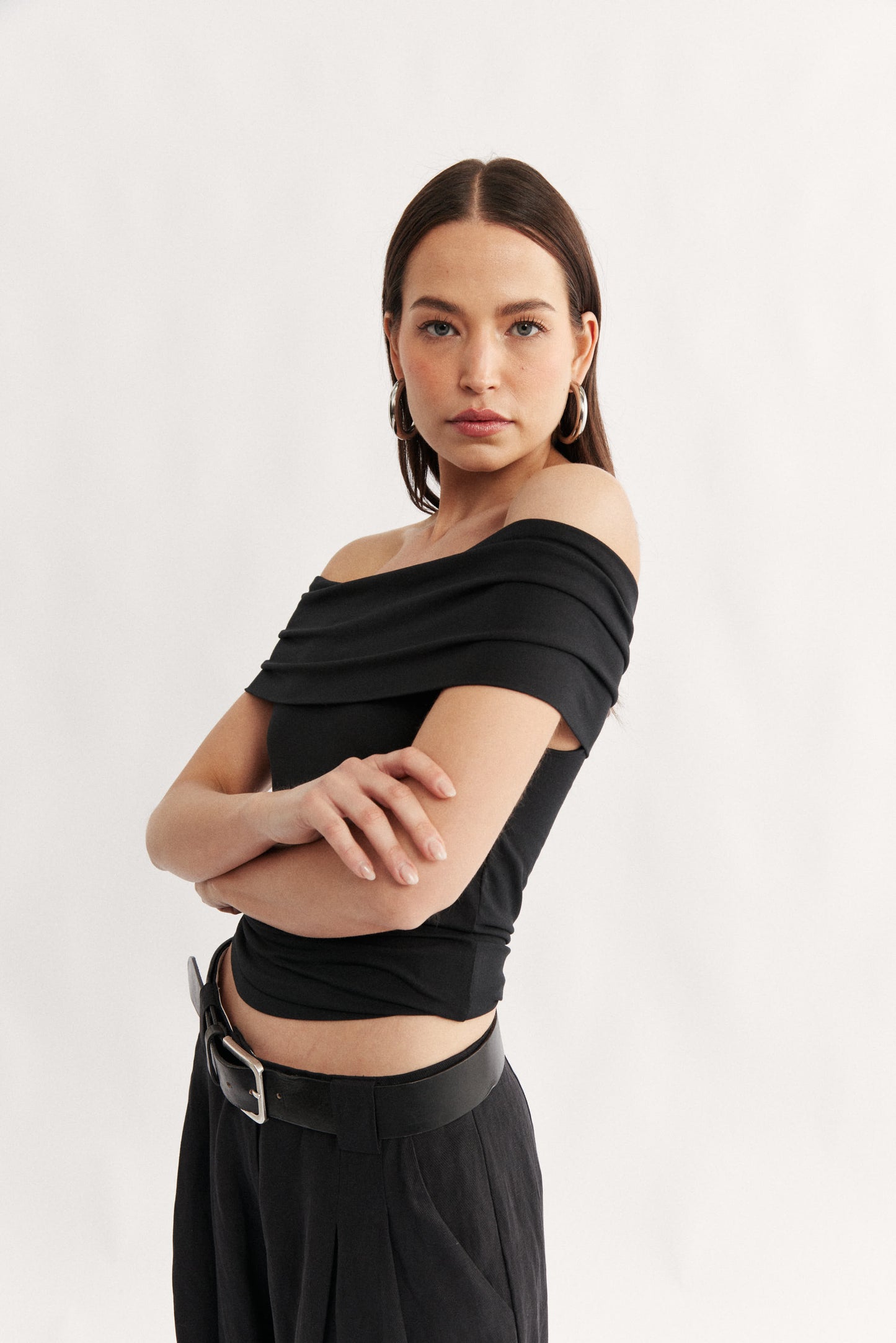 Rae Fold Over Strapless Top Black