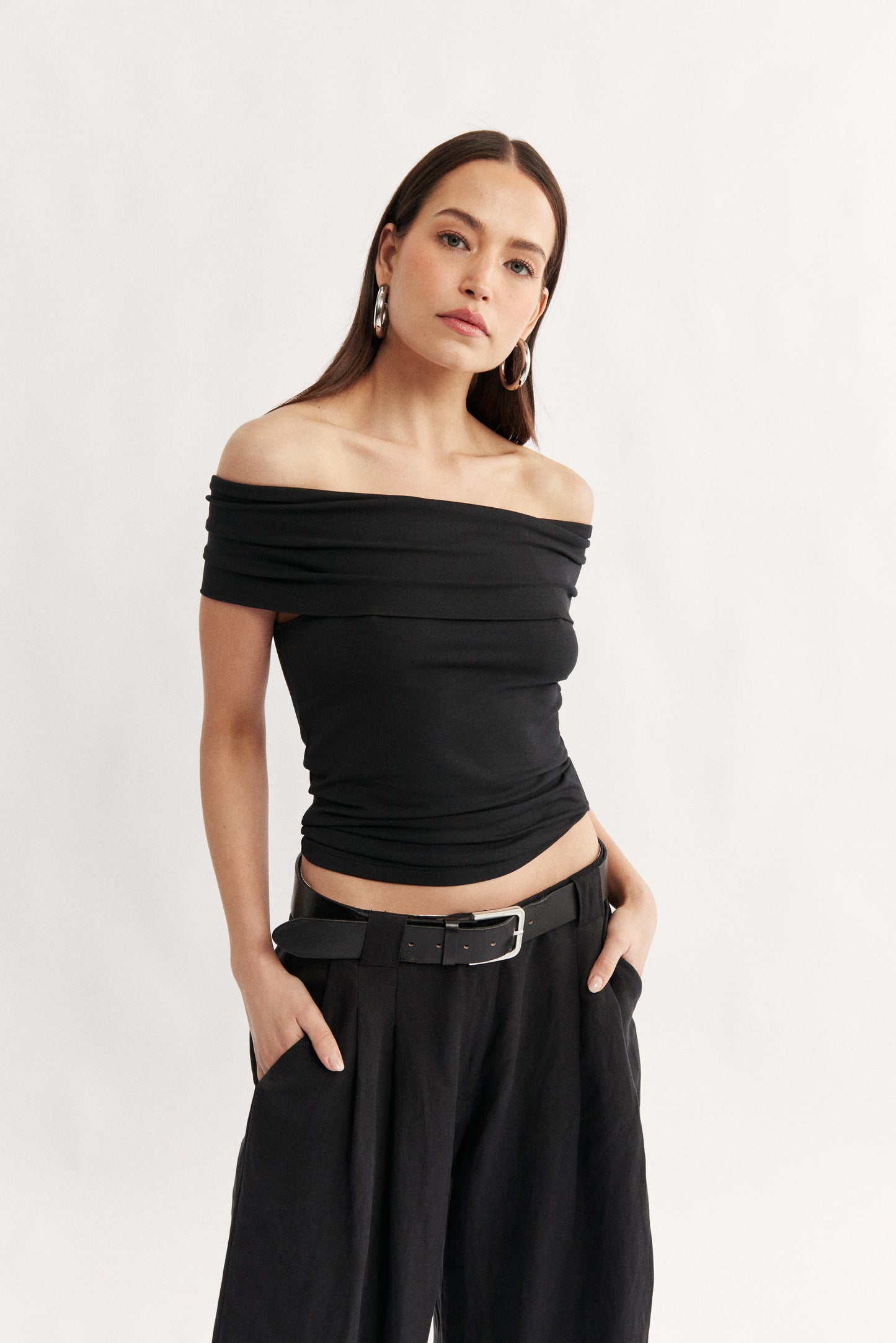 Rae Fold Over Strapless Top Black