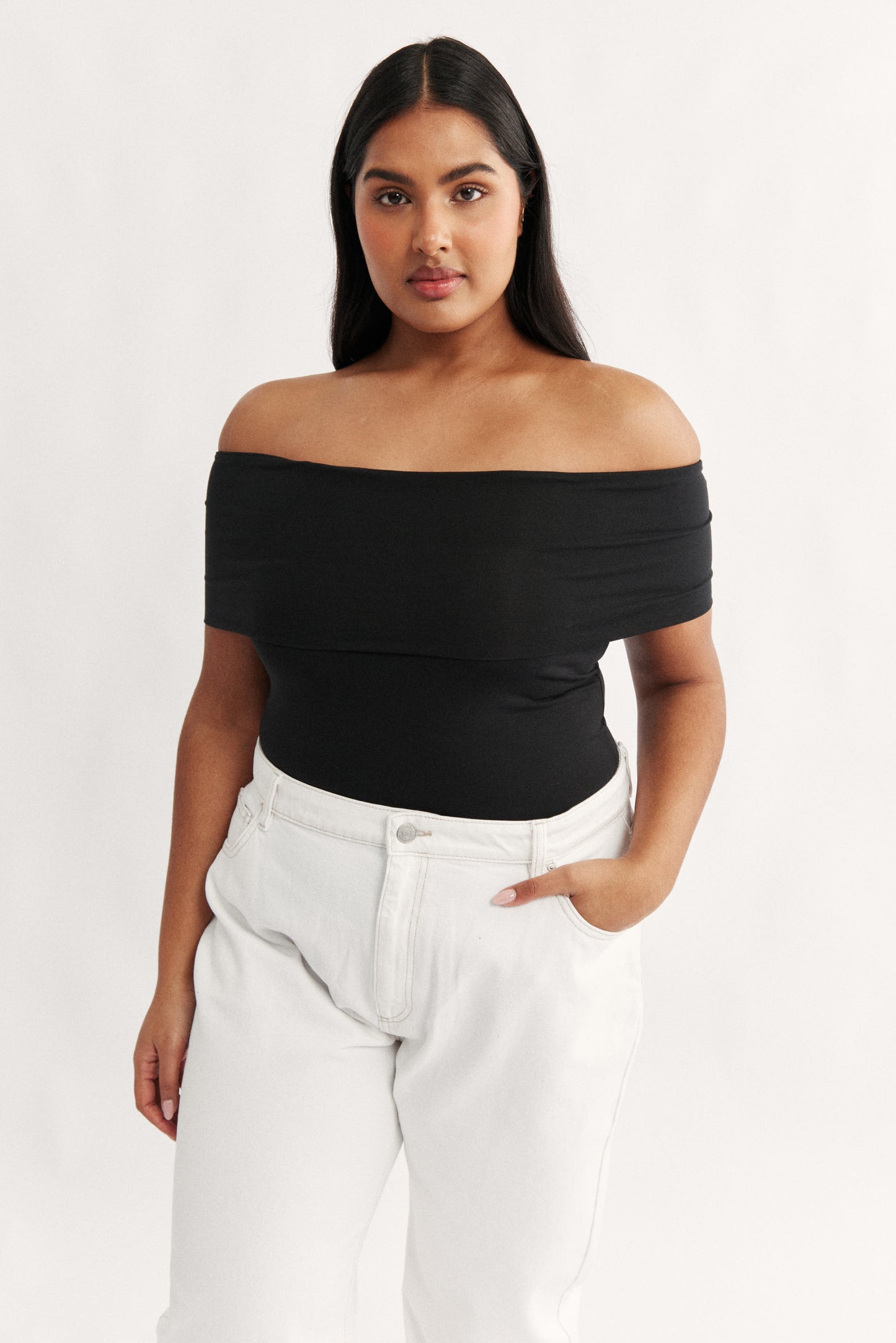 Rae Fold Over Strapless Top Black