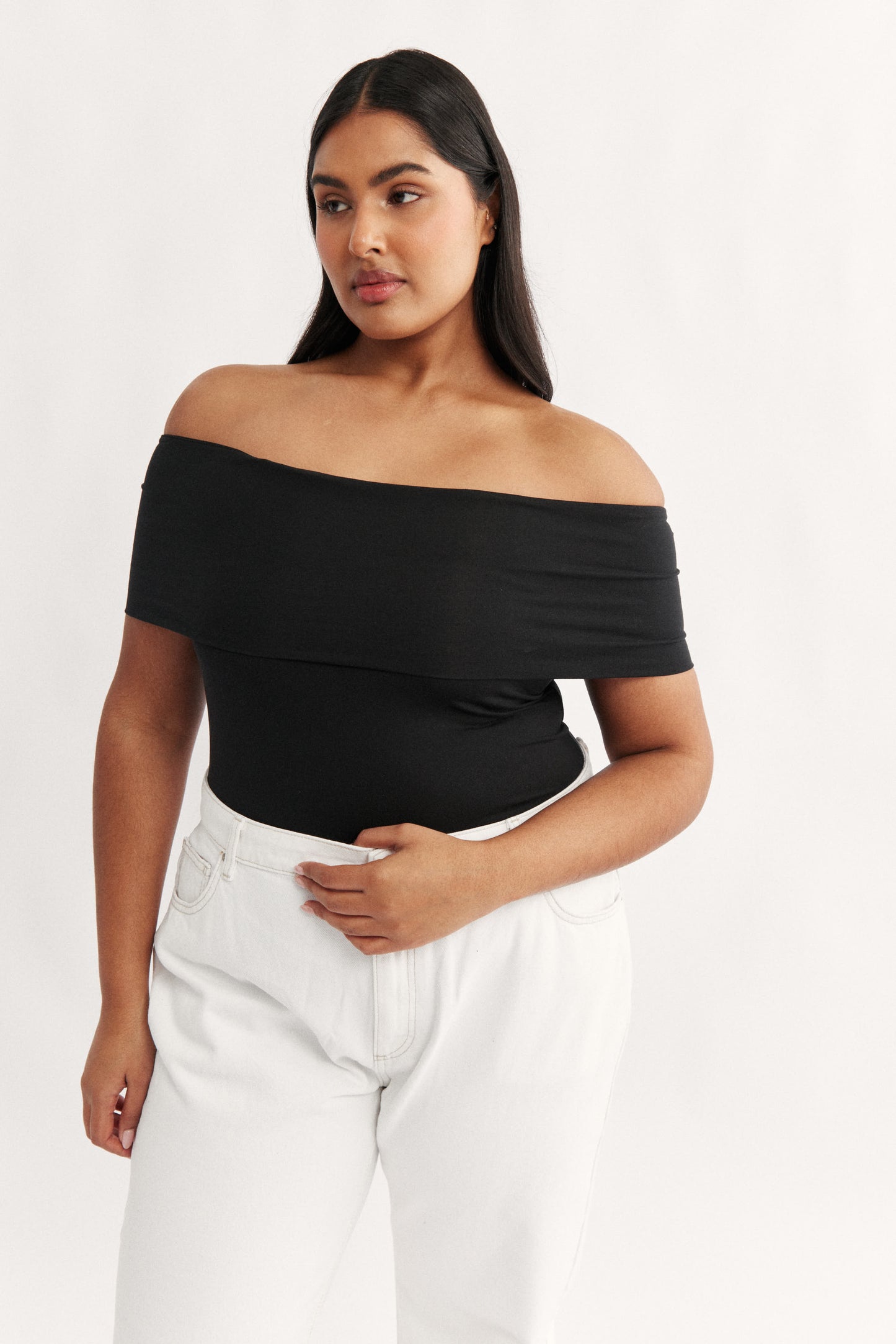 Rae Fold Over Strapless Top Black