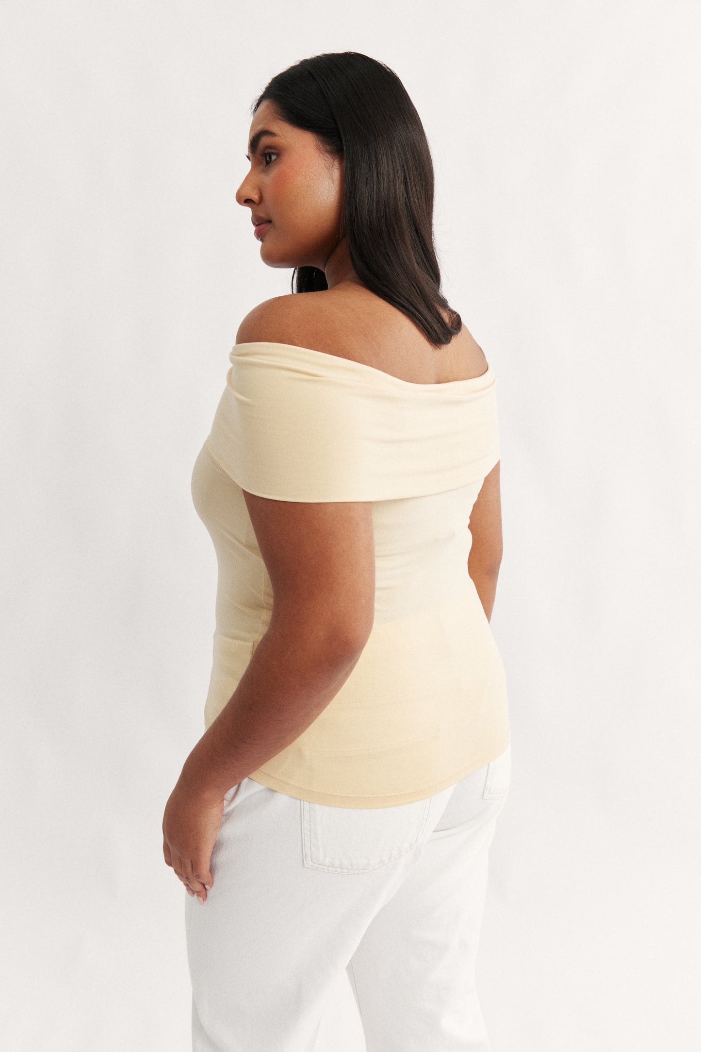 Rae Fold Over Strapless Top Butter - Final Sale