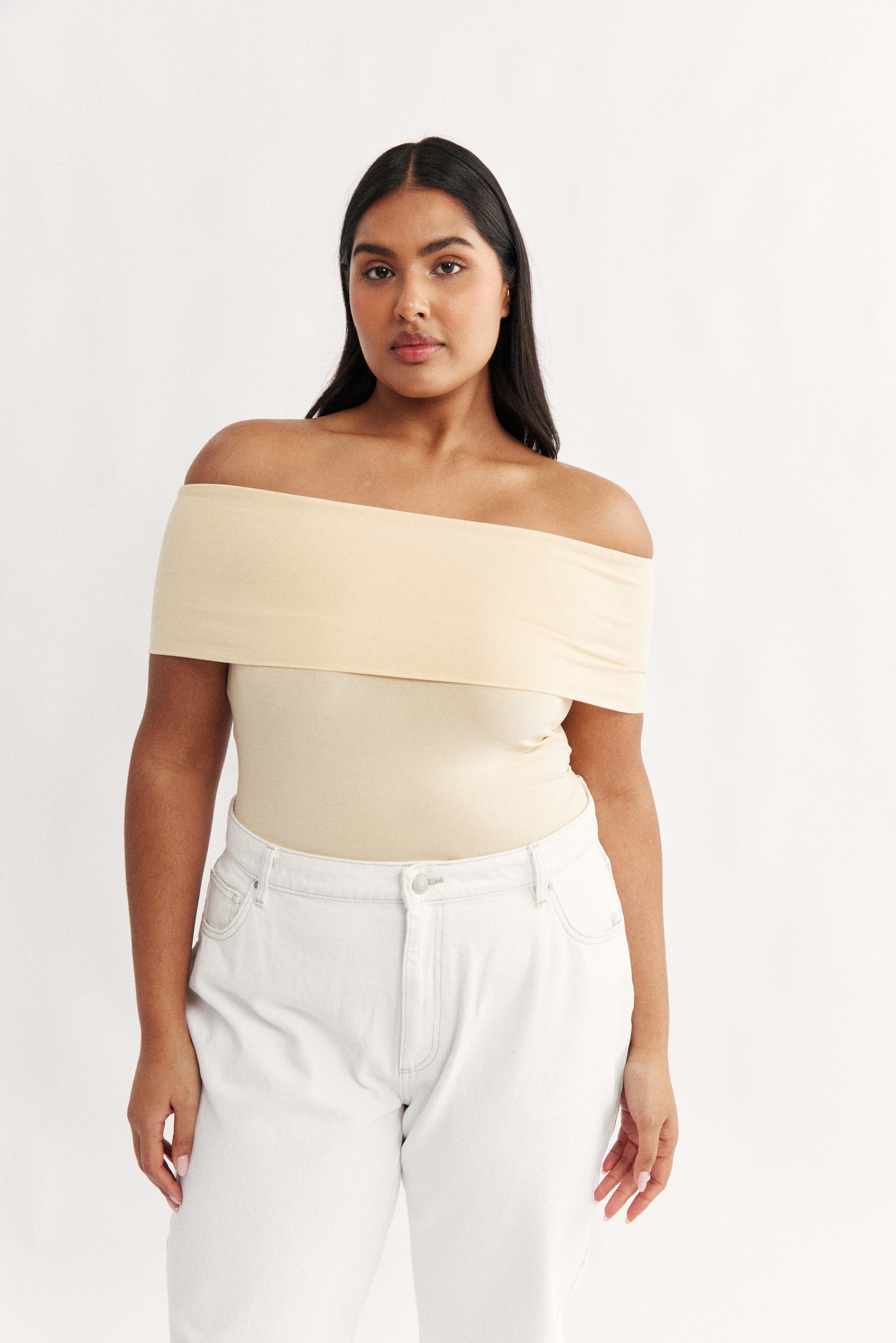 Rae Fold Over Strapless Top Butter - Final Sale