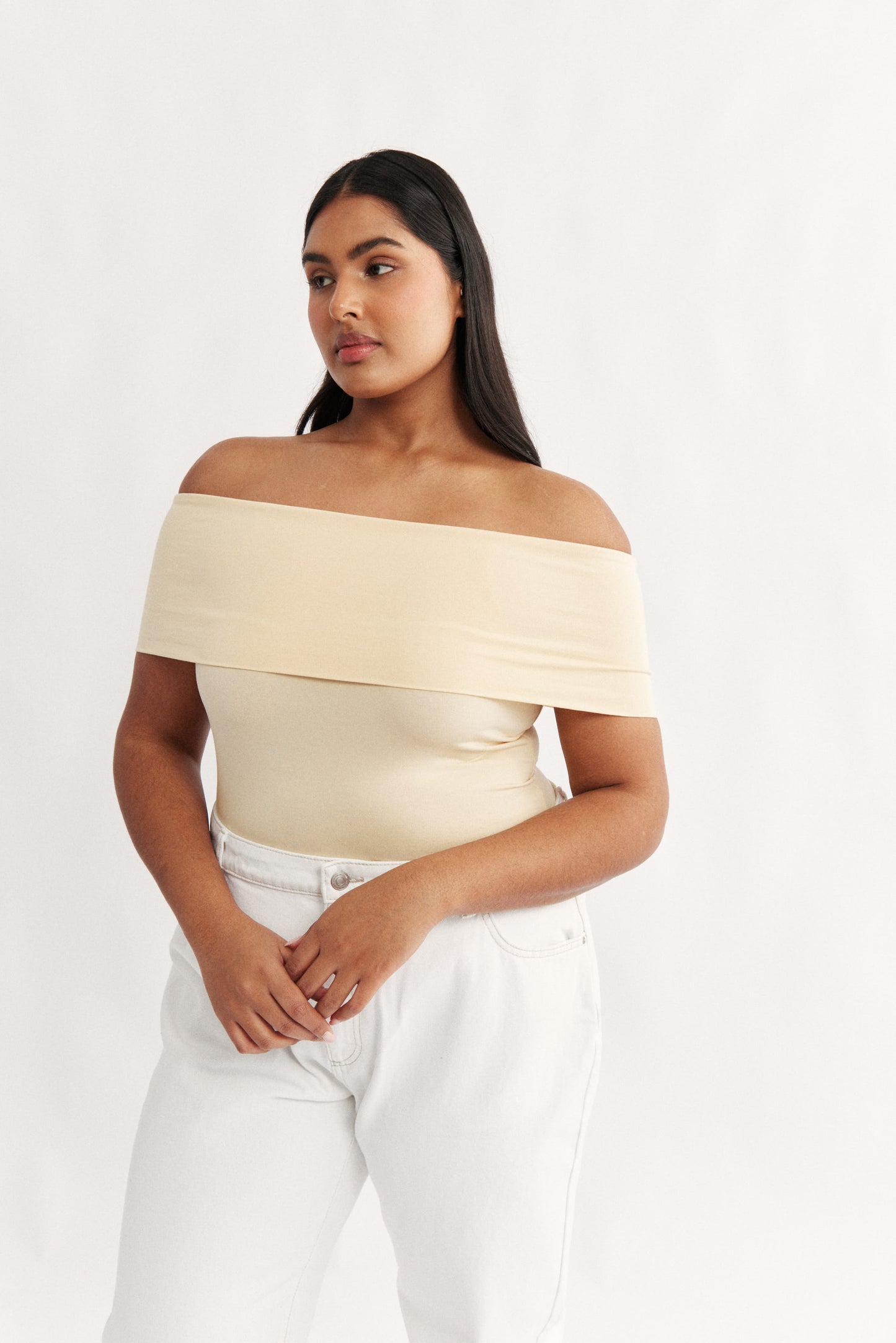 Rae Fold Over Strapless Top Butter - Final Sale