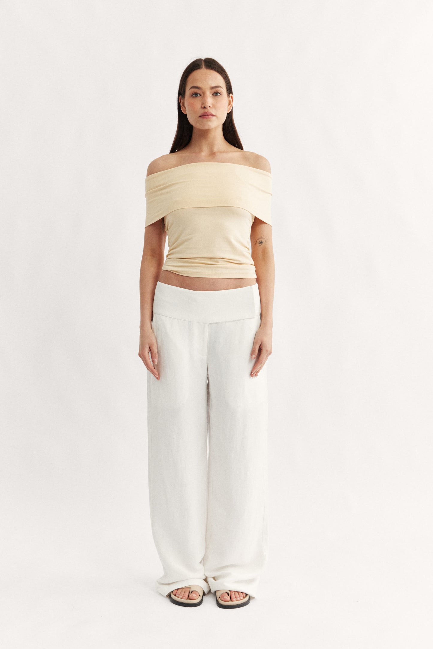 Rae Fold Over Strapless Top Butter - Final Sale