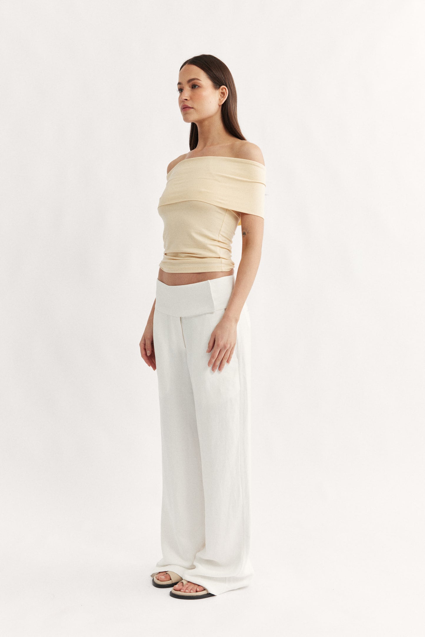 Rae Fold Over Strapless Top Butter - Final Sale