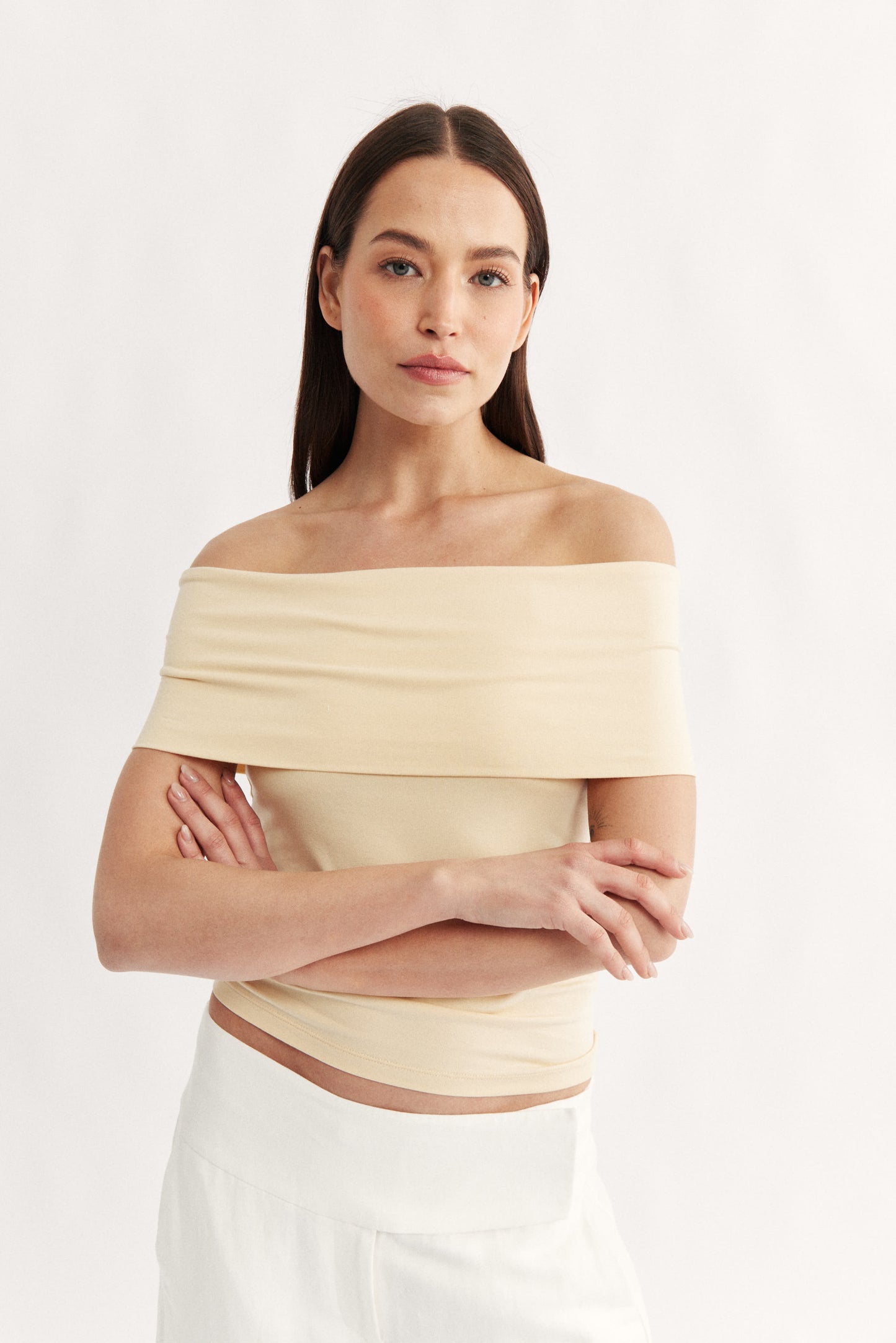 Rae Fold Over Strapless Top Butter - Final Sale