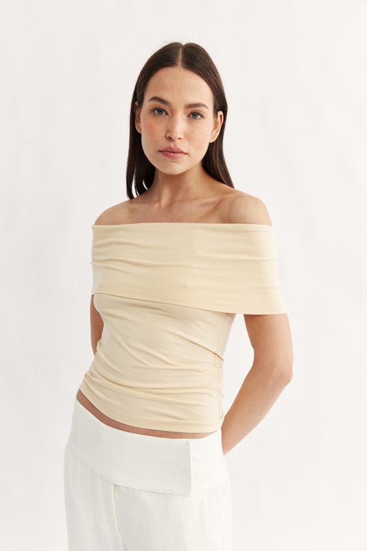 Rae Fold Over Strapless Top Butter