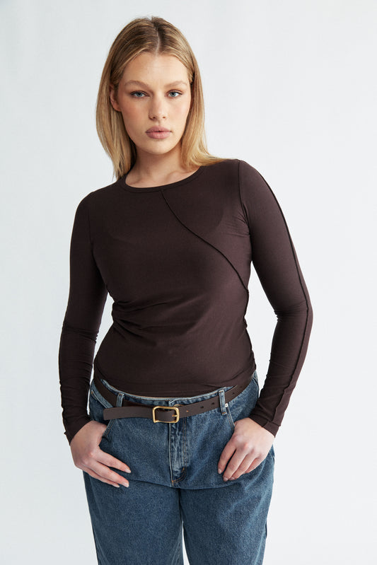 Della Seam Detail Long Sleeve Pecan