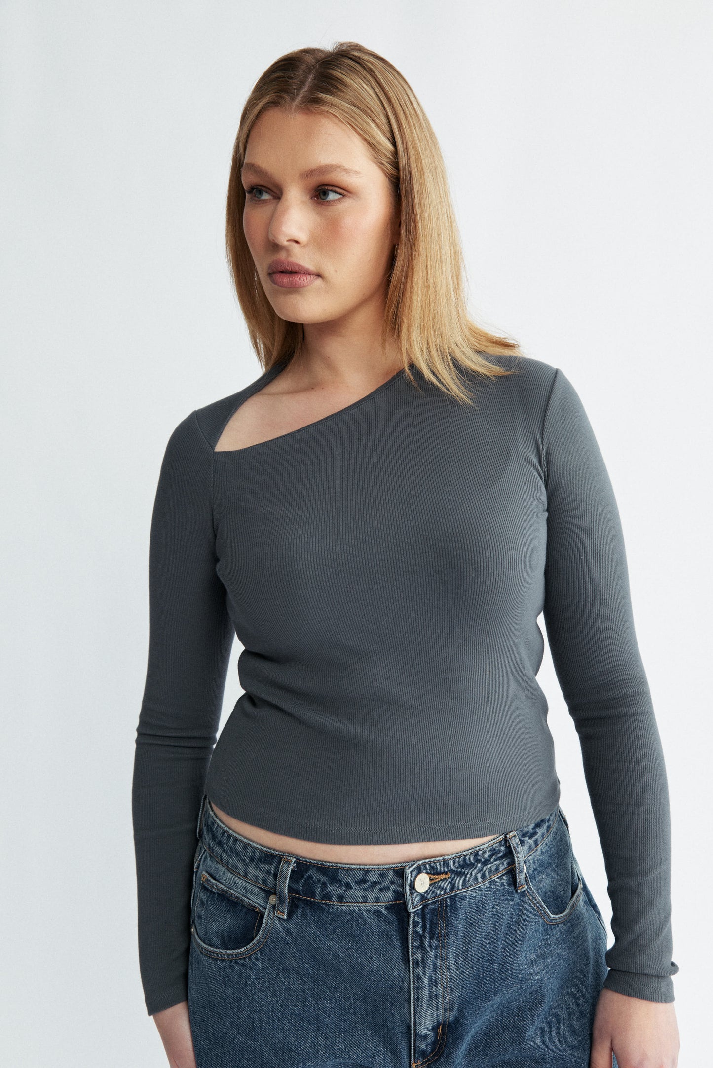 Lara Slash Long Sleeve Top Iron