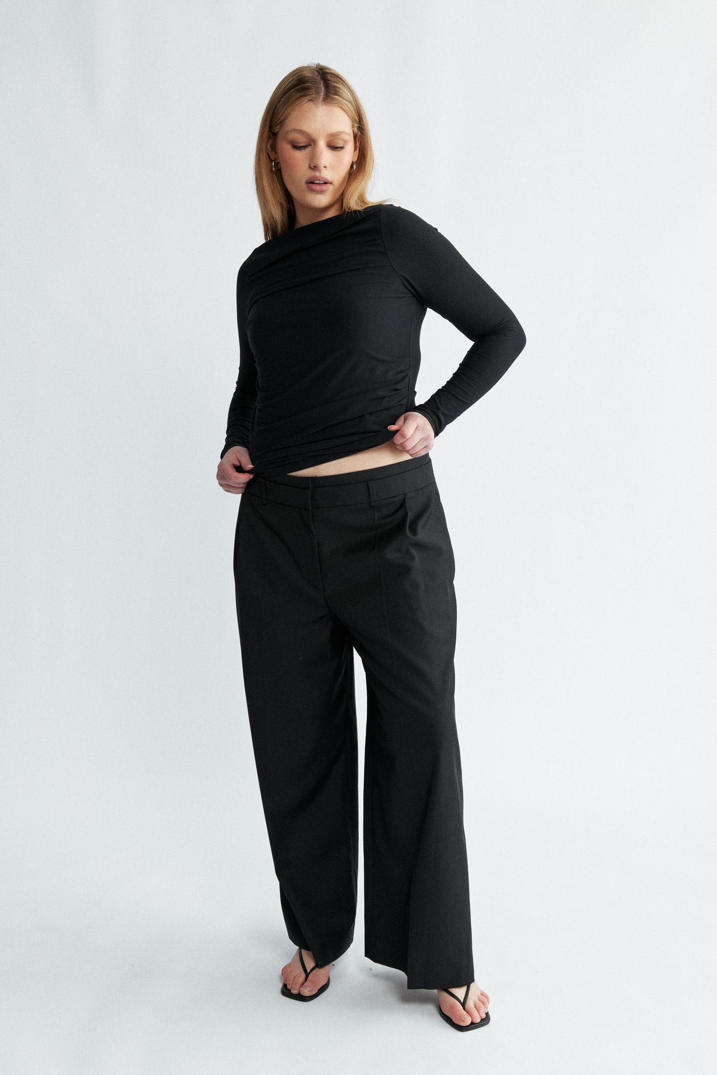 Margot Boat Neck Long Sleeve Black