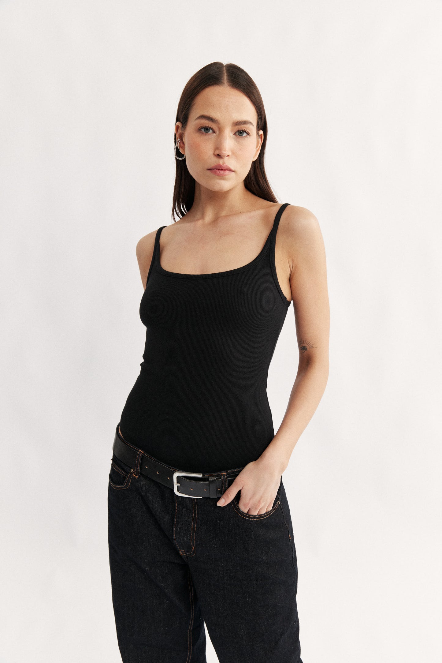 Womens black cotton ribbed bodysuit