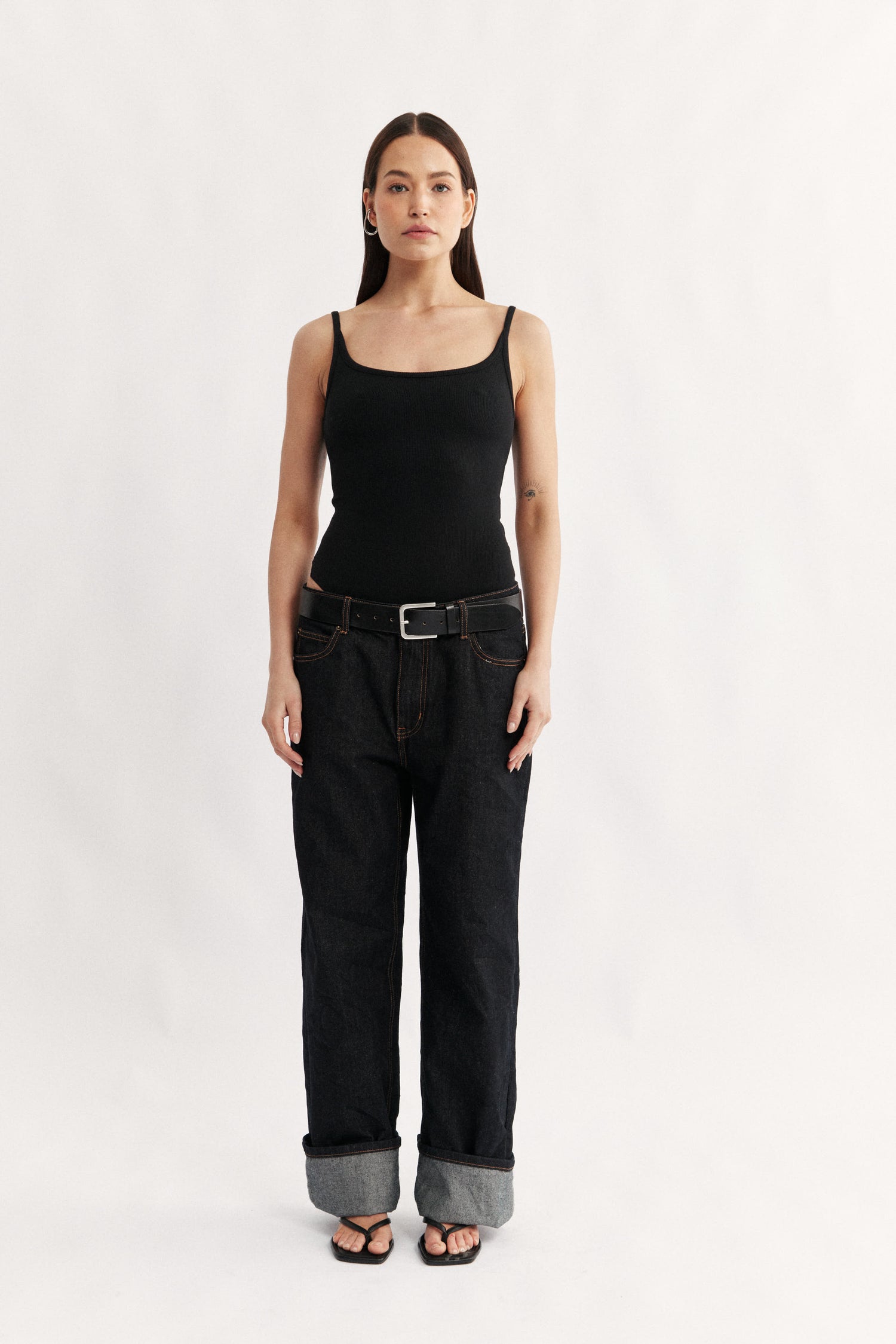 Womens black cotton ribbed bodysuit