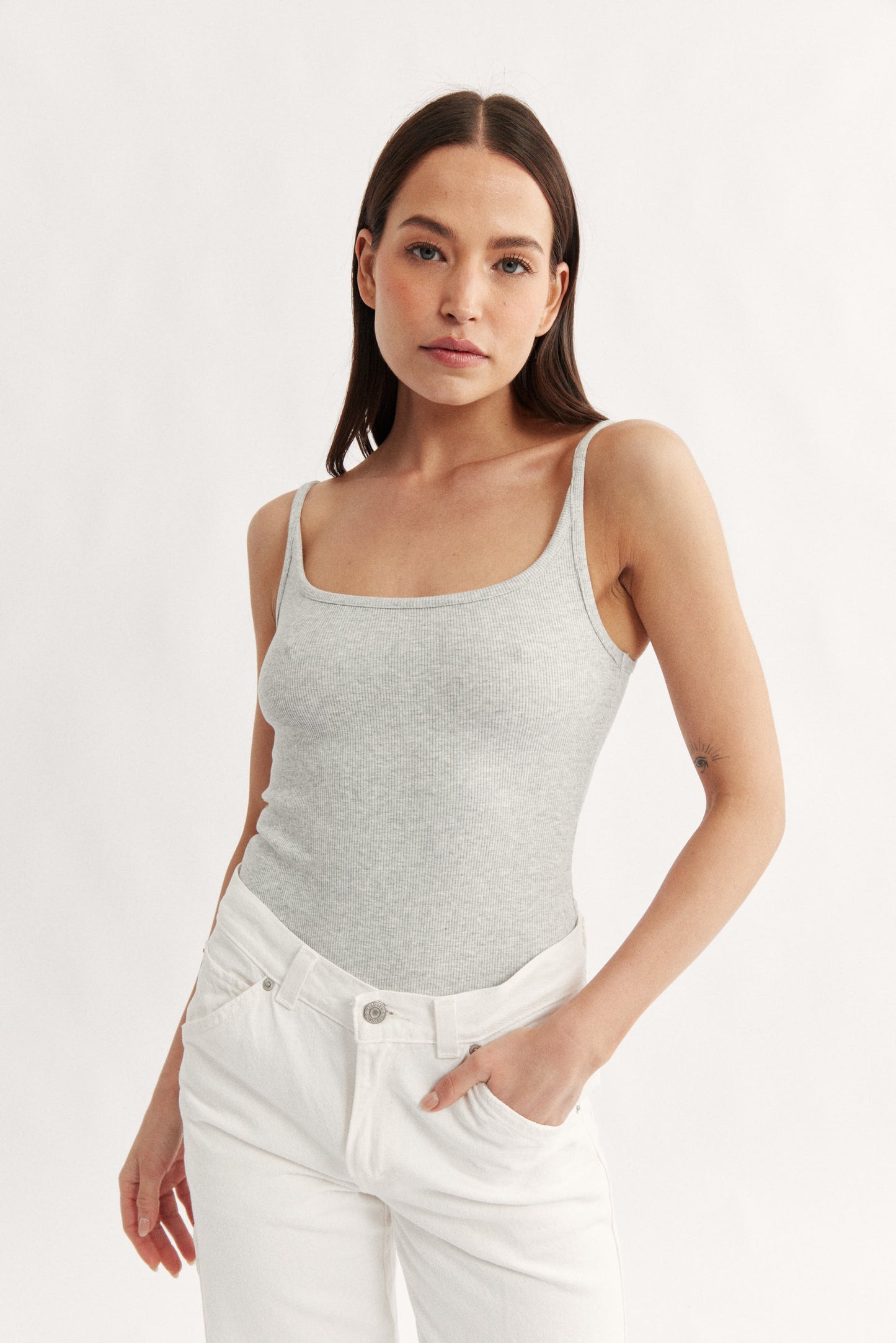 Womens grey cotton ribbed bodysuit