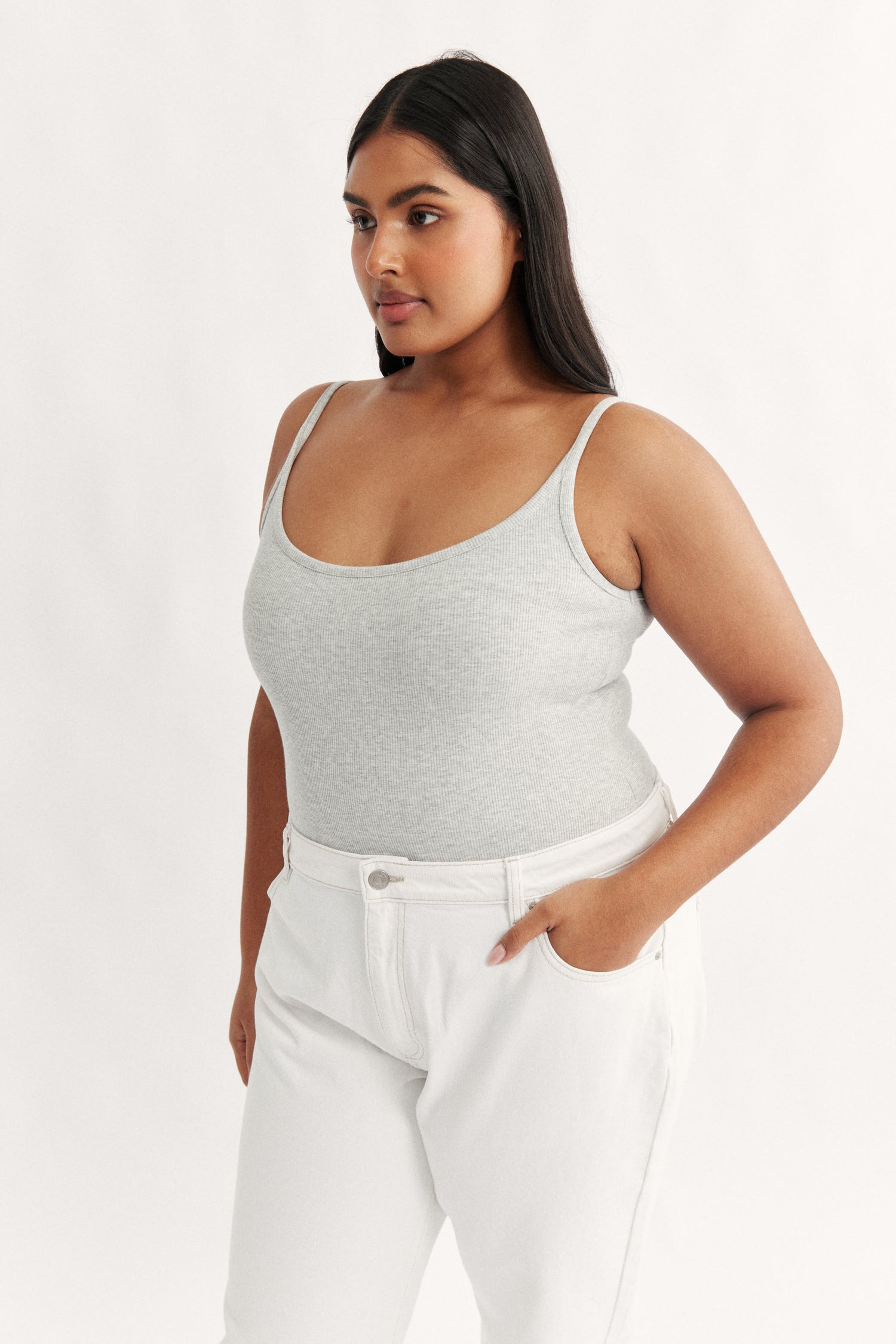 Womens grey cotton ribbed bodysuit