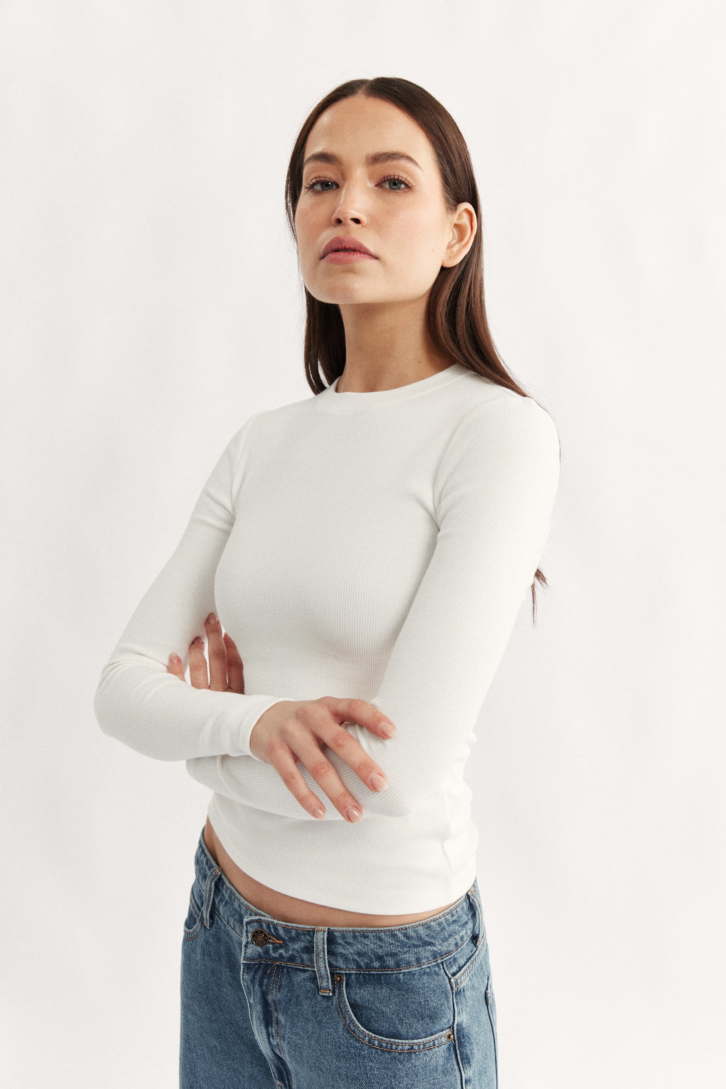 Carina classic long sleeve top women's ribbed stretch cotton 