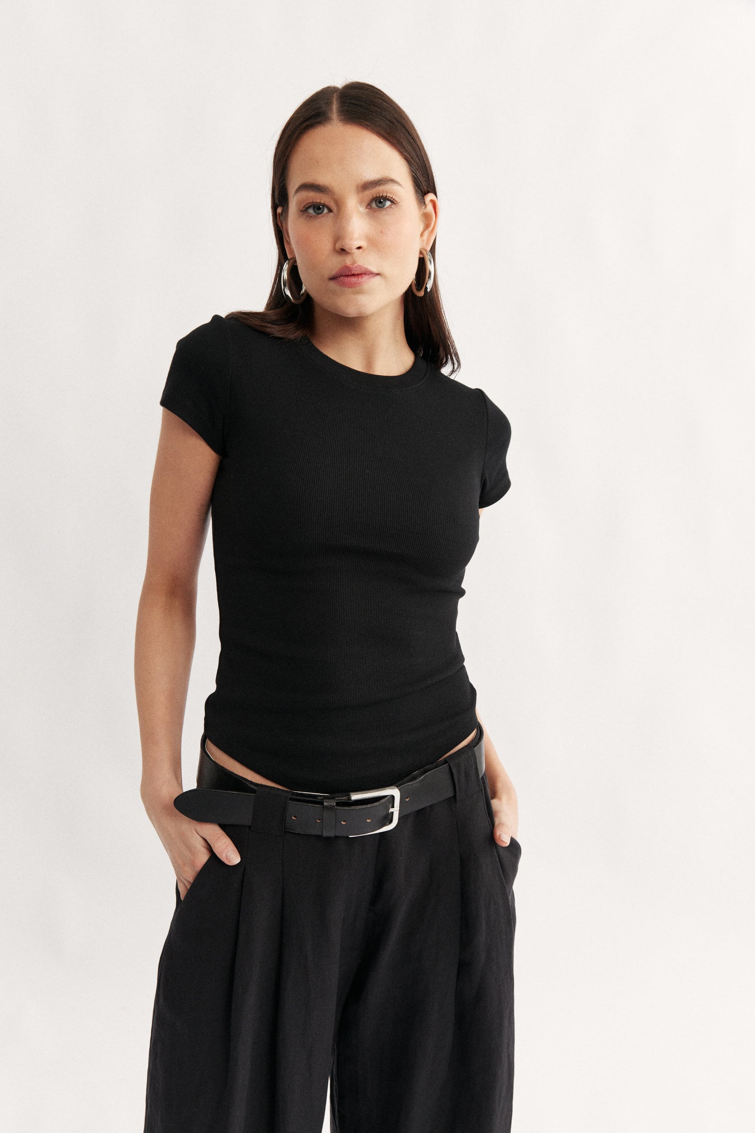 Clara Classic Womens T-Shirt Black stretch cotton rib 