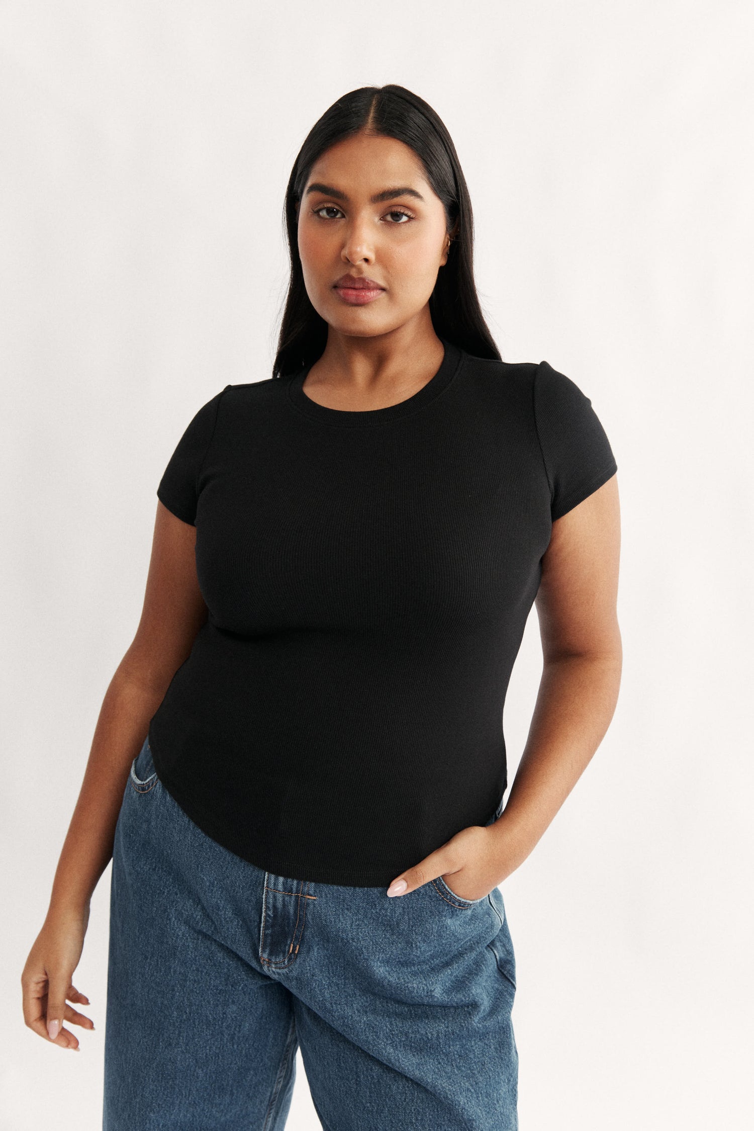 Clara Classic Womens T-Shirt Black stretch cotton rib 