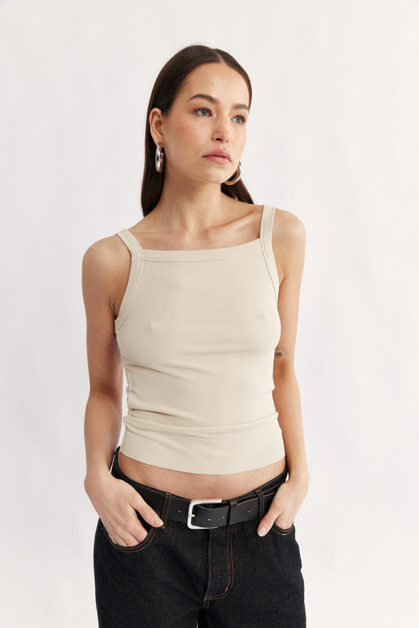 Womens square neck tank top bone 