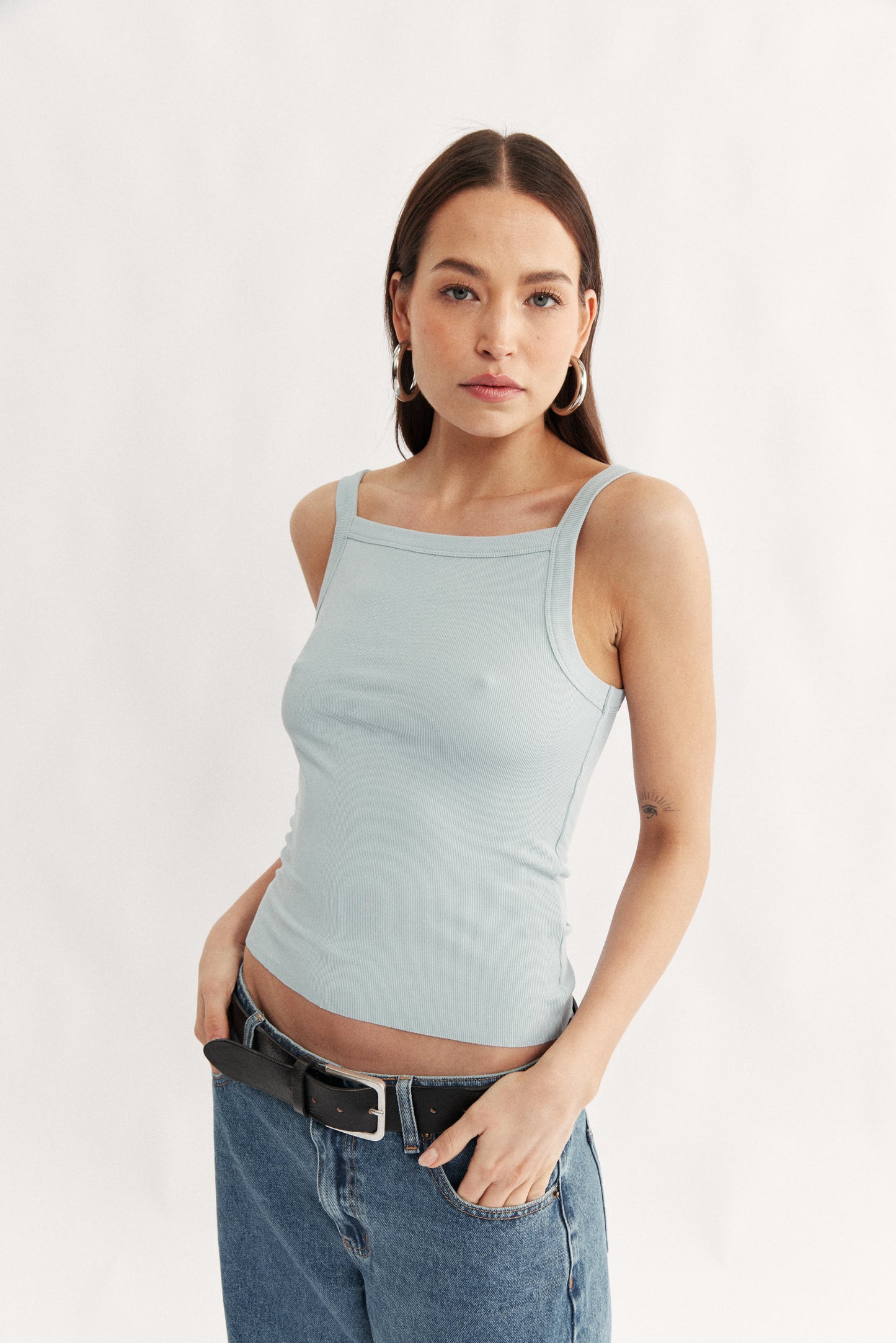 Womens blue cotton rib tank top