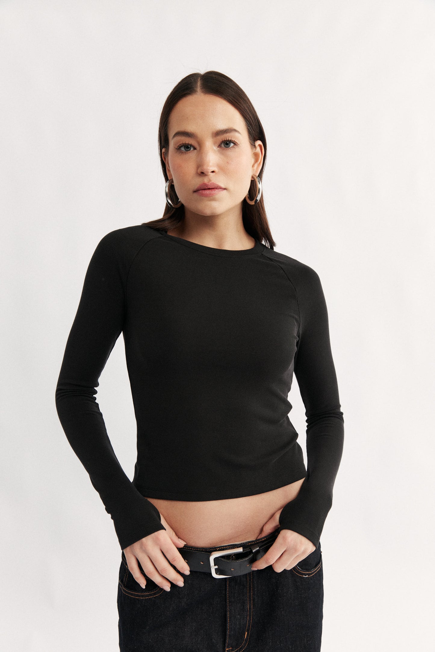 Womens ribbed black raglan long sleeve