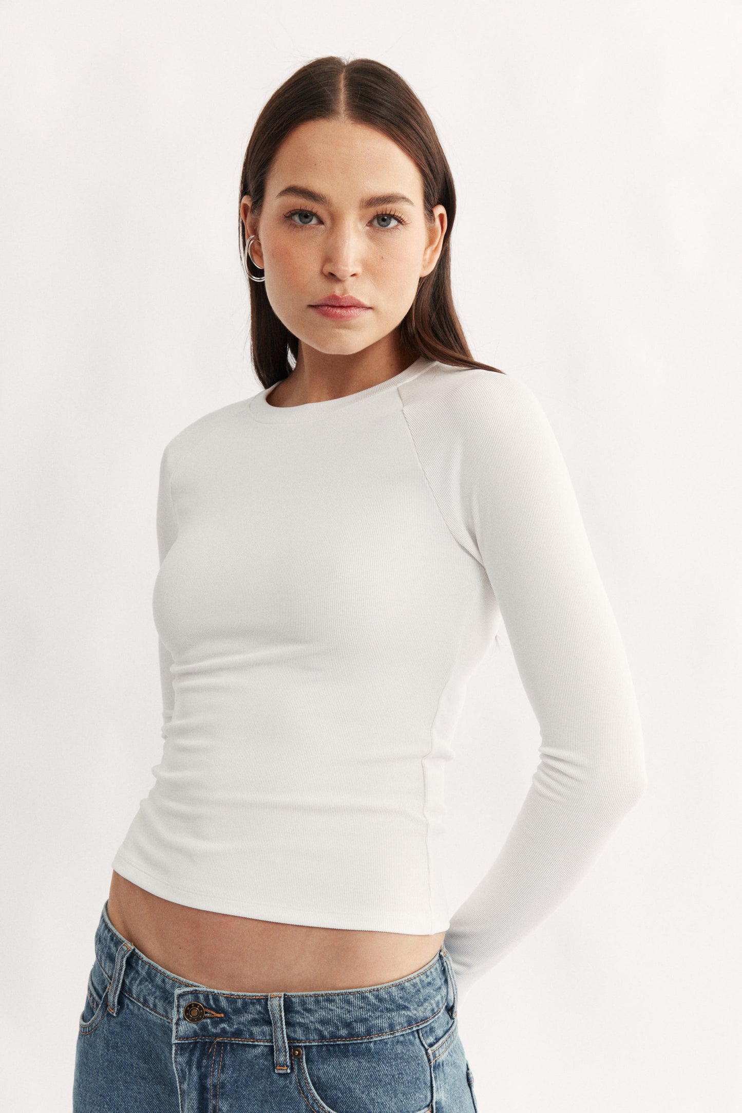 Womens white raglan long sleeve top