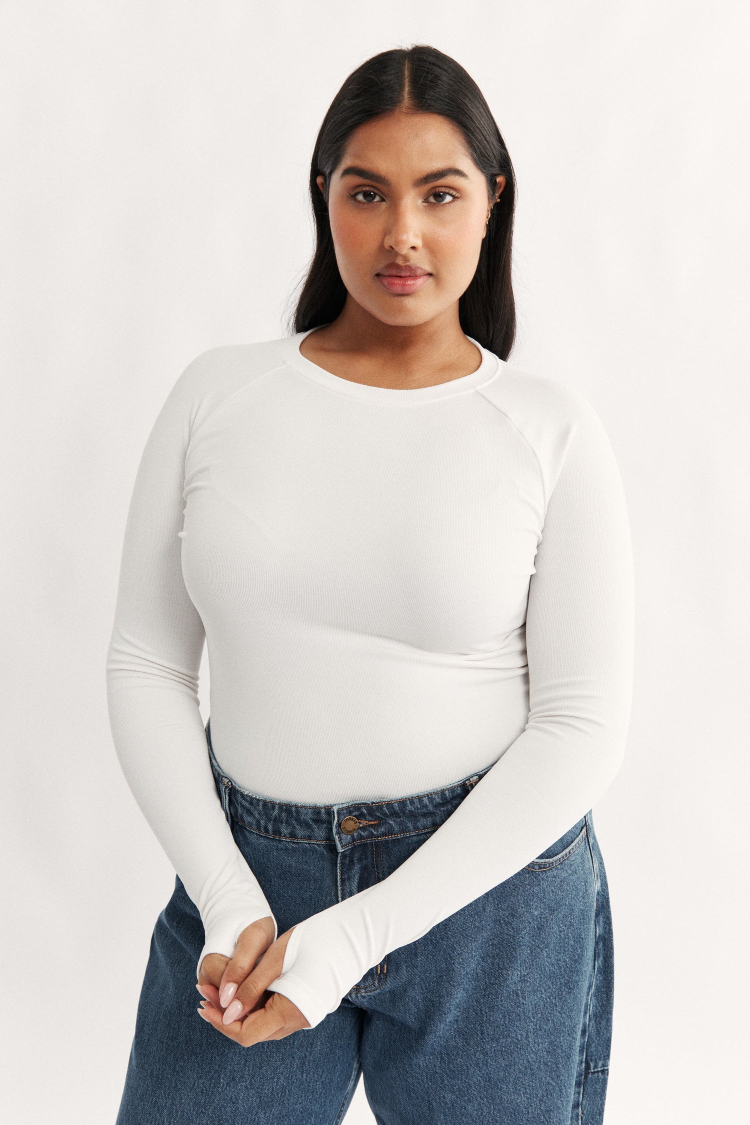 Womens white raglan long sleeve top