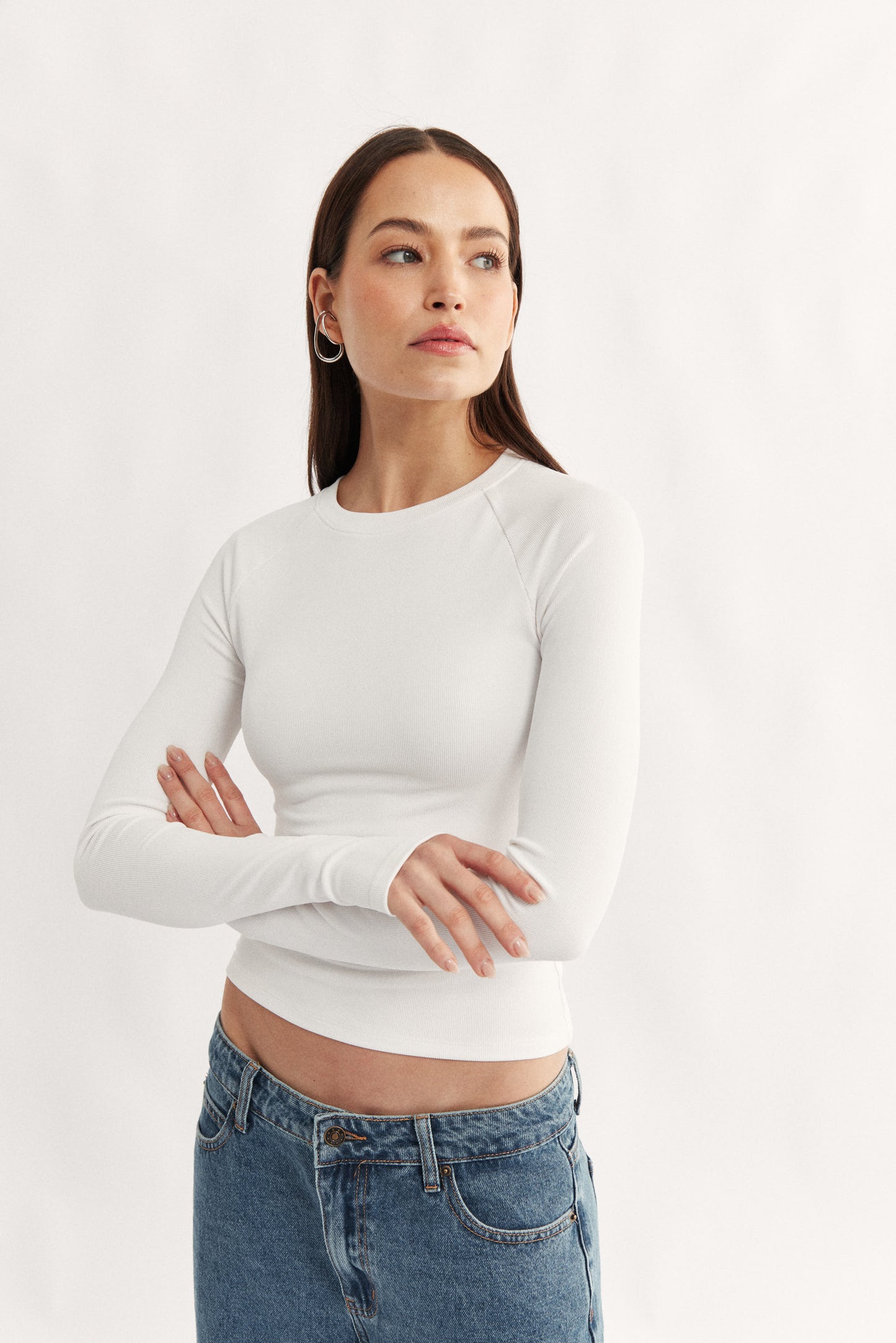 Womens white raglan long sleeve top