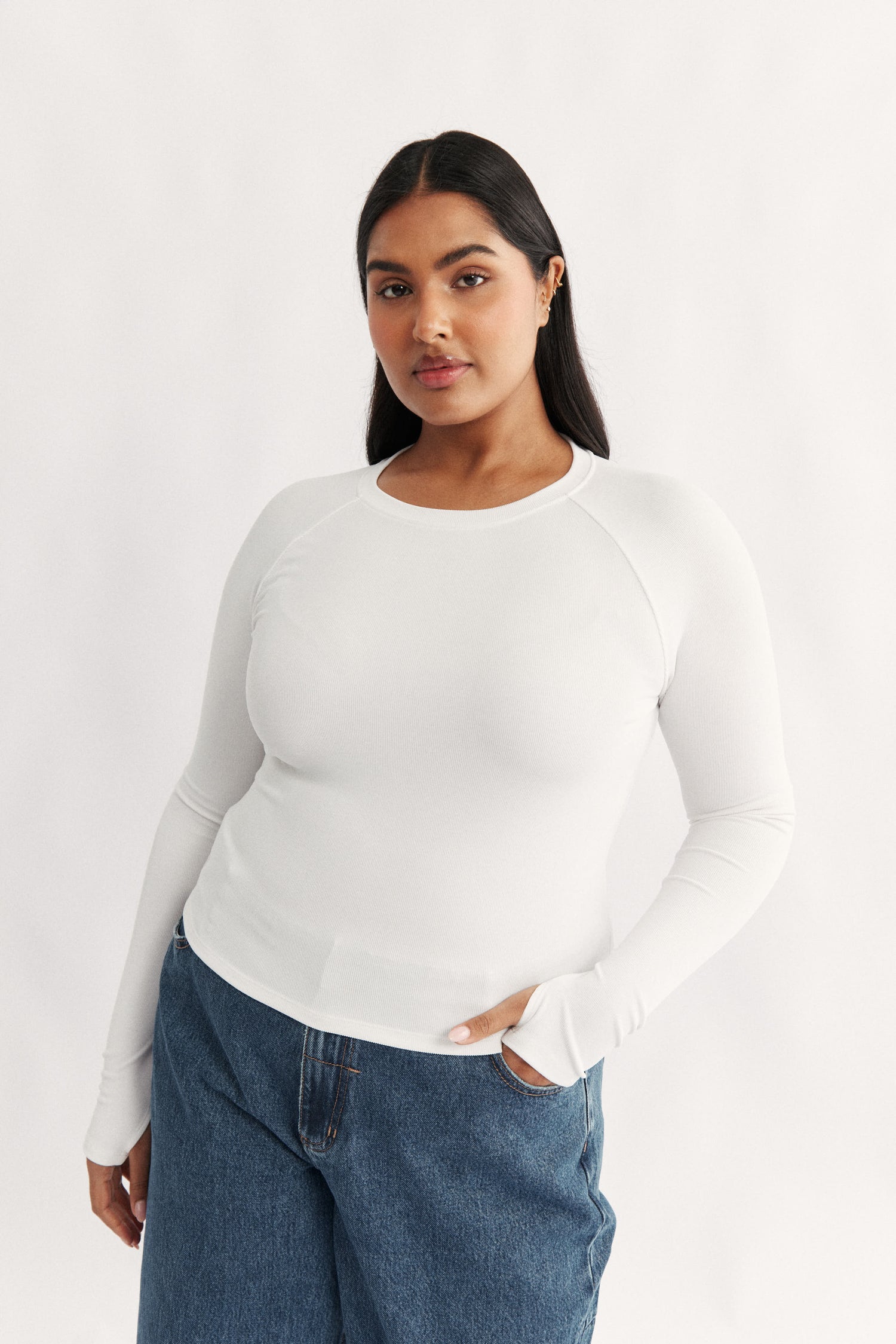 Womens white raglan long sleeve top