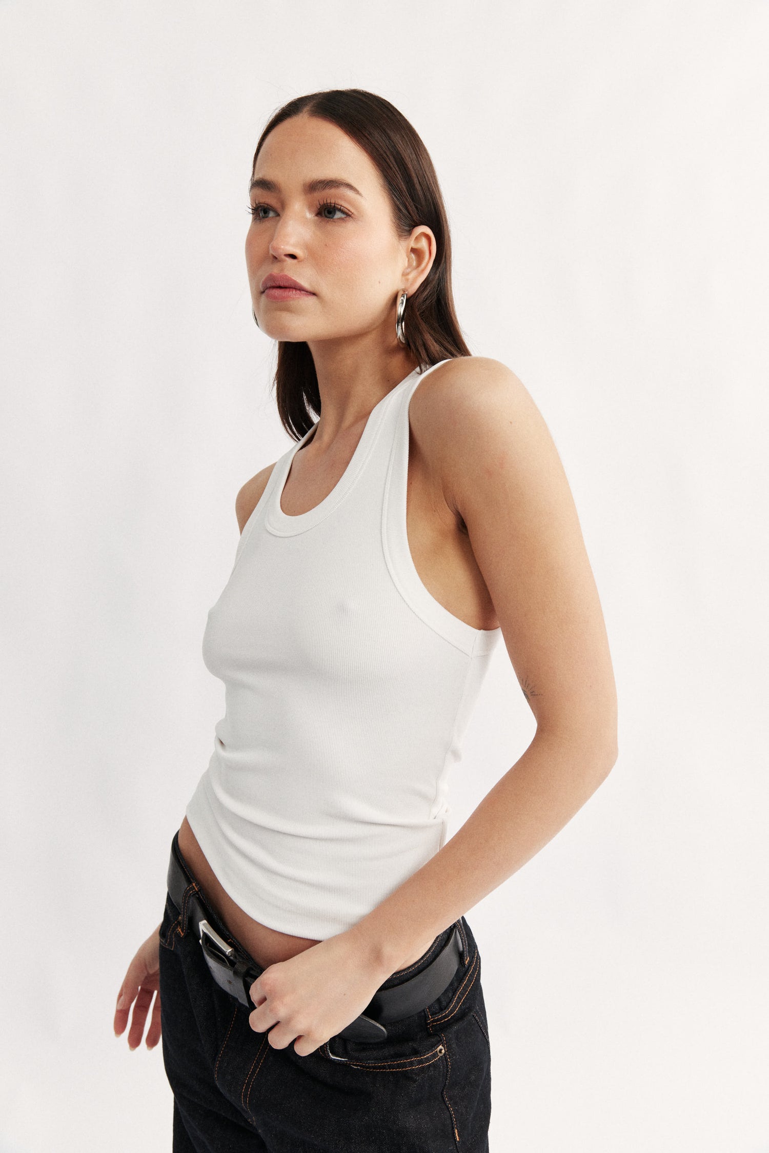 Womens white ribbed racer tank