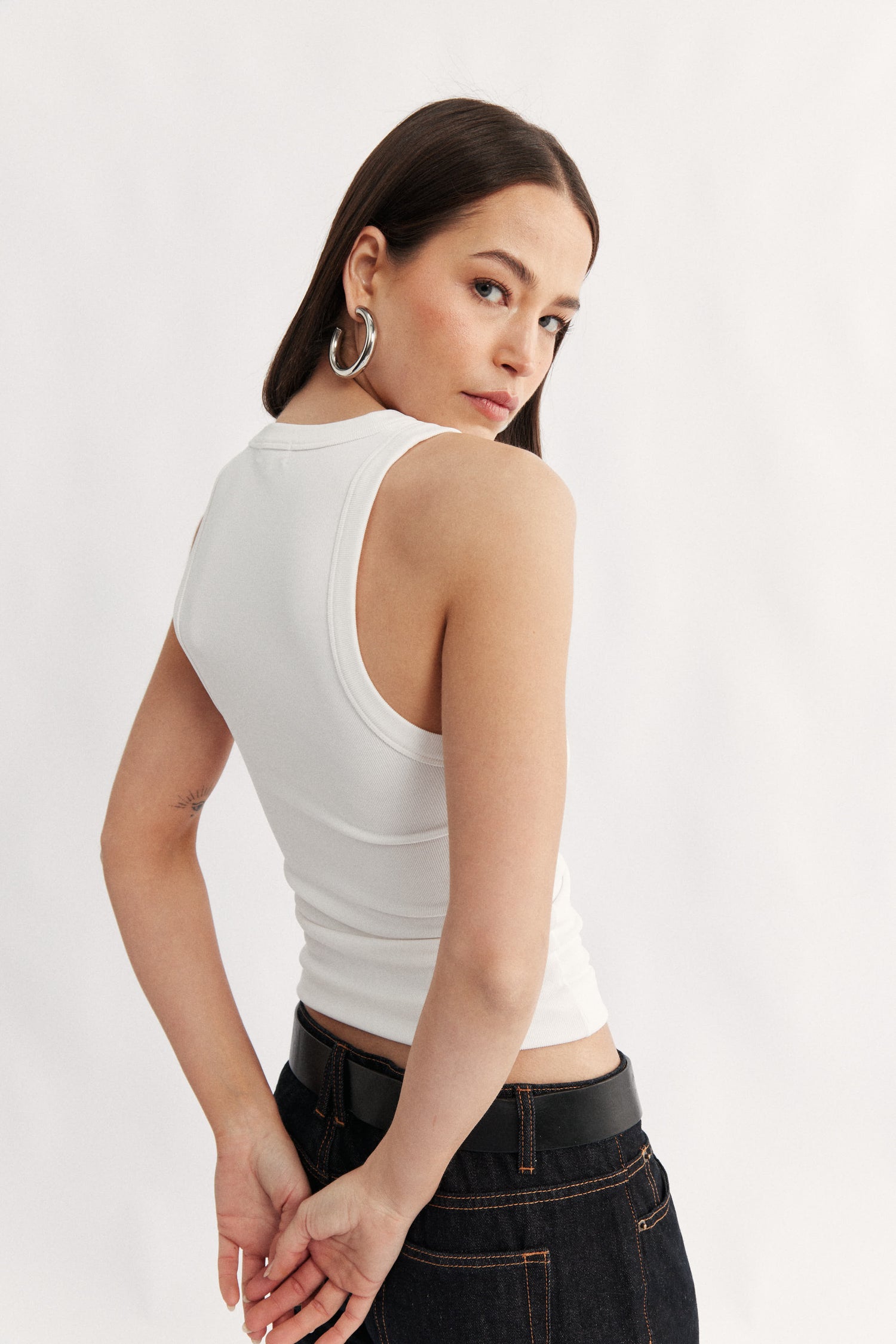 Womens white ribbed racer tank